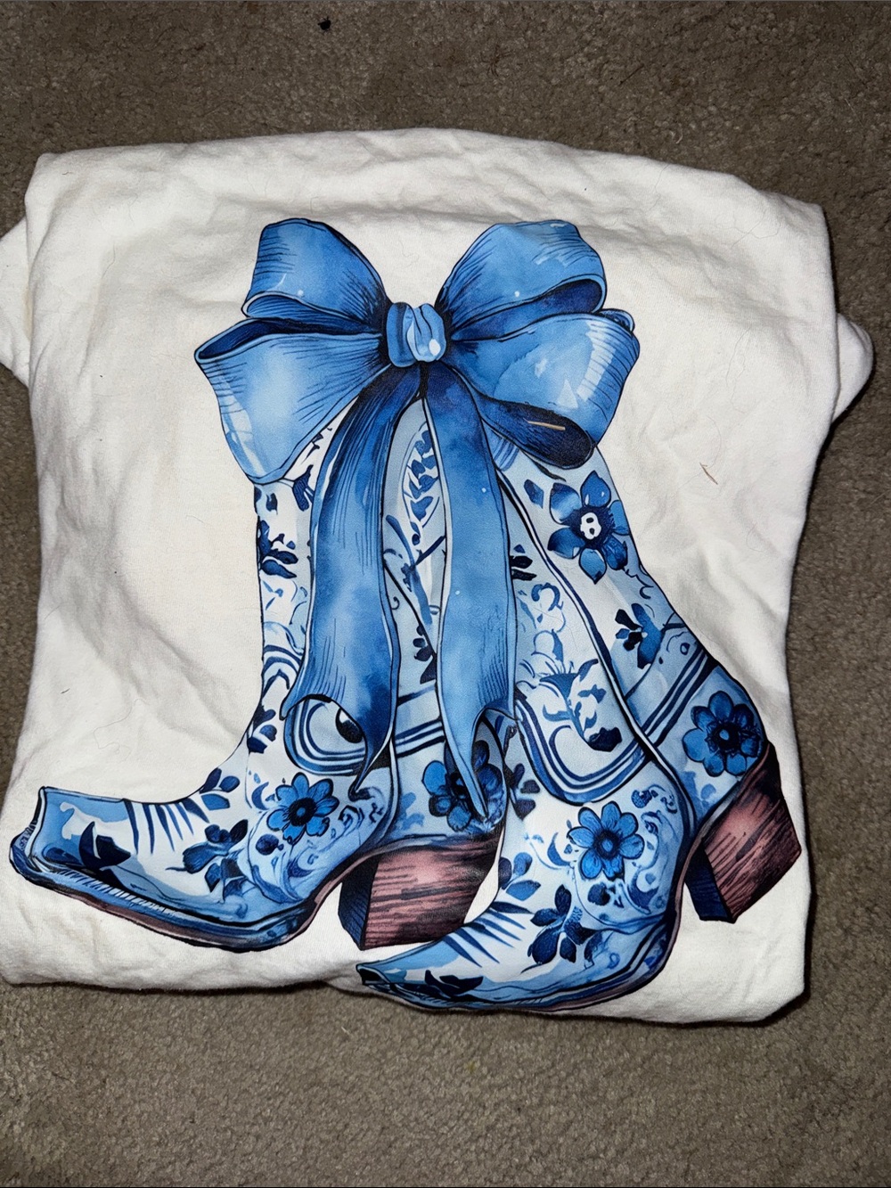 Comfort Colors White Tee with Blue Floral Boot Graphic